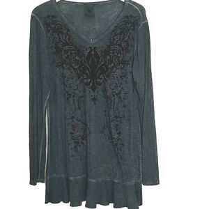 Vocal Apparel Stone Washed Tunic Dress L Rhinestone graphic gothic